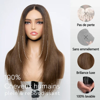 Opalyn Glow Brun Ombré 4x4 Perruque Sans Colle Lisse 250% Densité