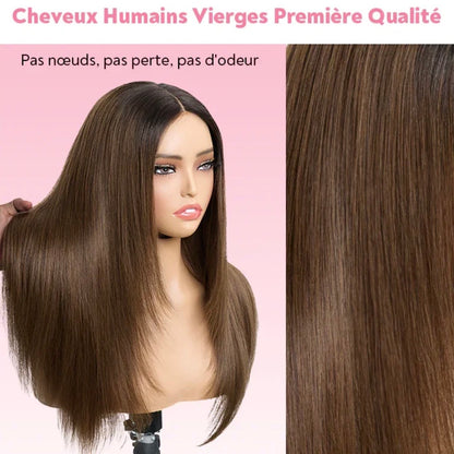 Opalyn Glow Brun Ombré 4x4 Perruque Sans Colle Lisse 250% Densité