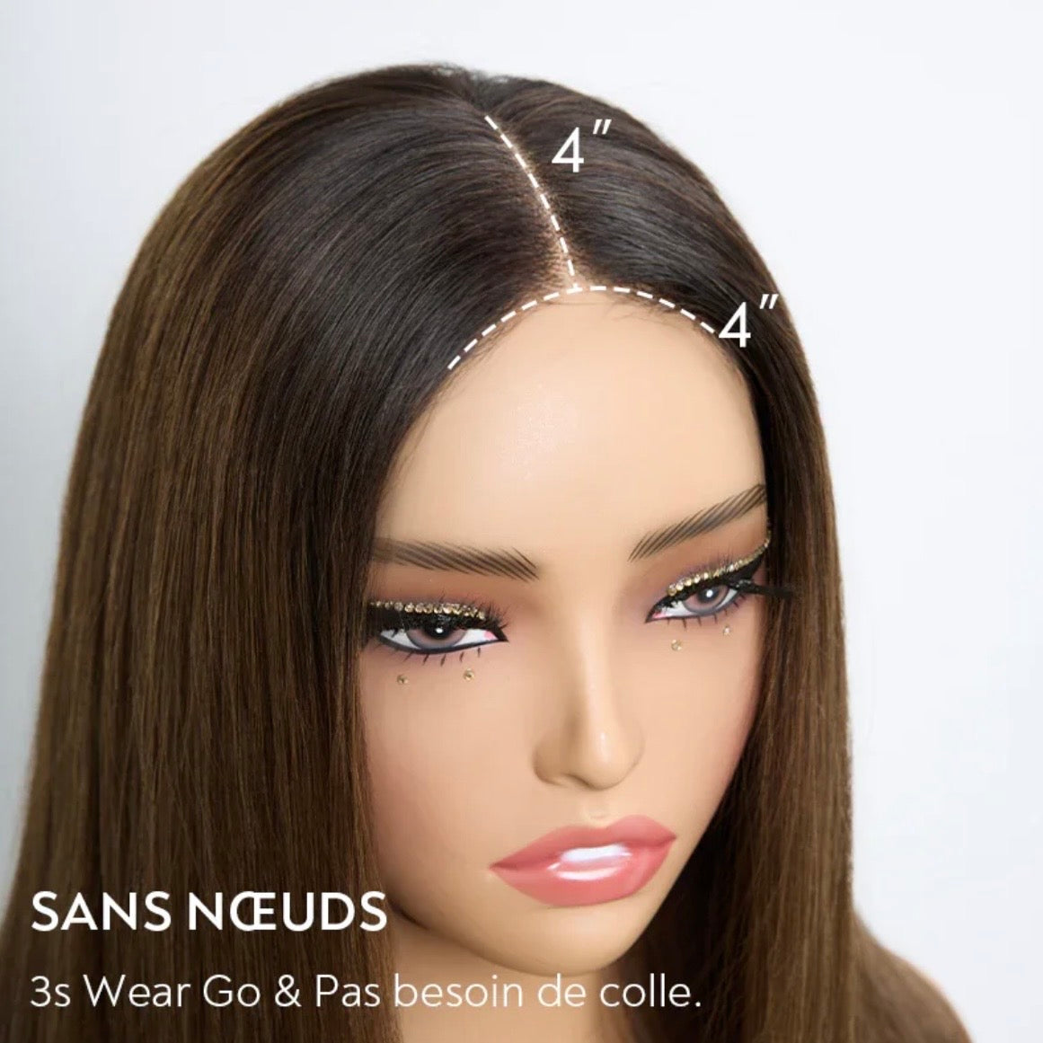 Opalyn Glow Brun Ombré 4x4 Perruque Sans Colle Lisse 250% Densité