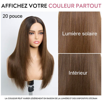 Opalyn Glow Brun Ombré 4x4 Perruque Sans Colle Lisse 250% Densité