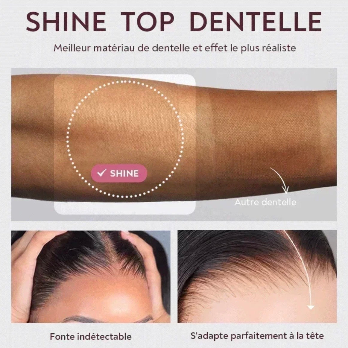 Opalyn Glow Brun Ombré 4x4 Perruque Sans Colle Lisse 250% Densité