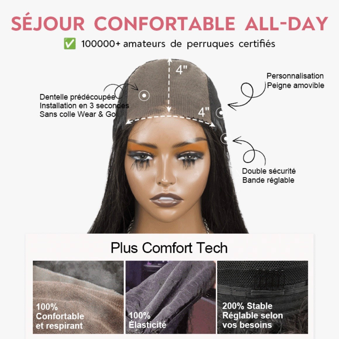 Opalyn Glow Brun Ombré 4x4 Perruque Sans Colle Lisse 250% Densité