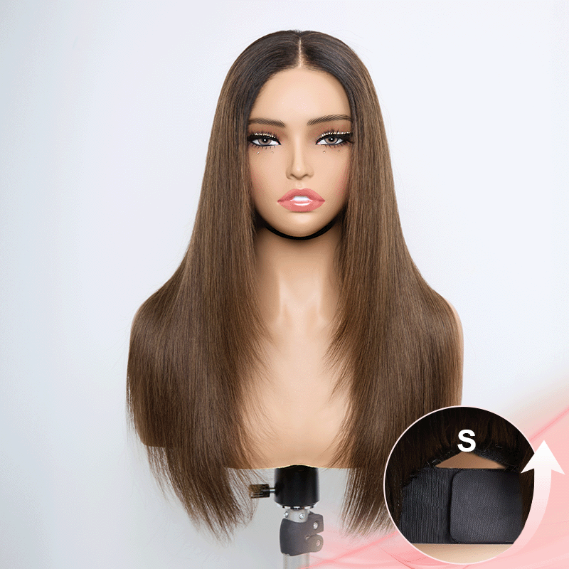 Opalyn Glow Brun Ombré 4x4 Perruque Sans Colle Lisse 250% Densité